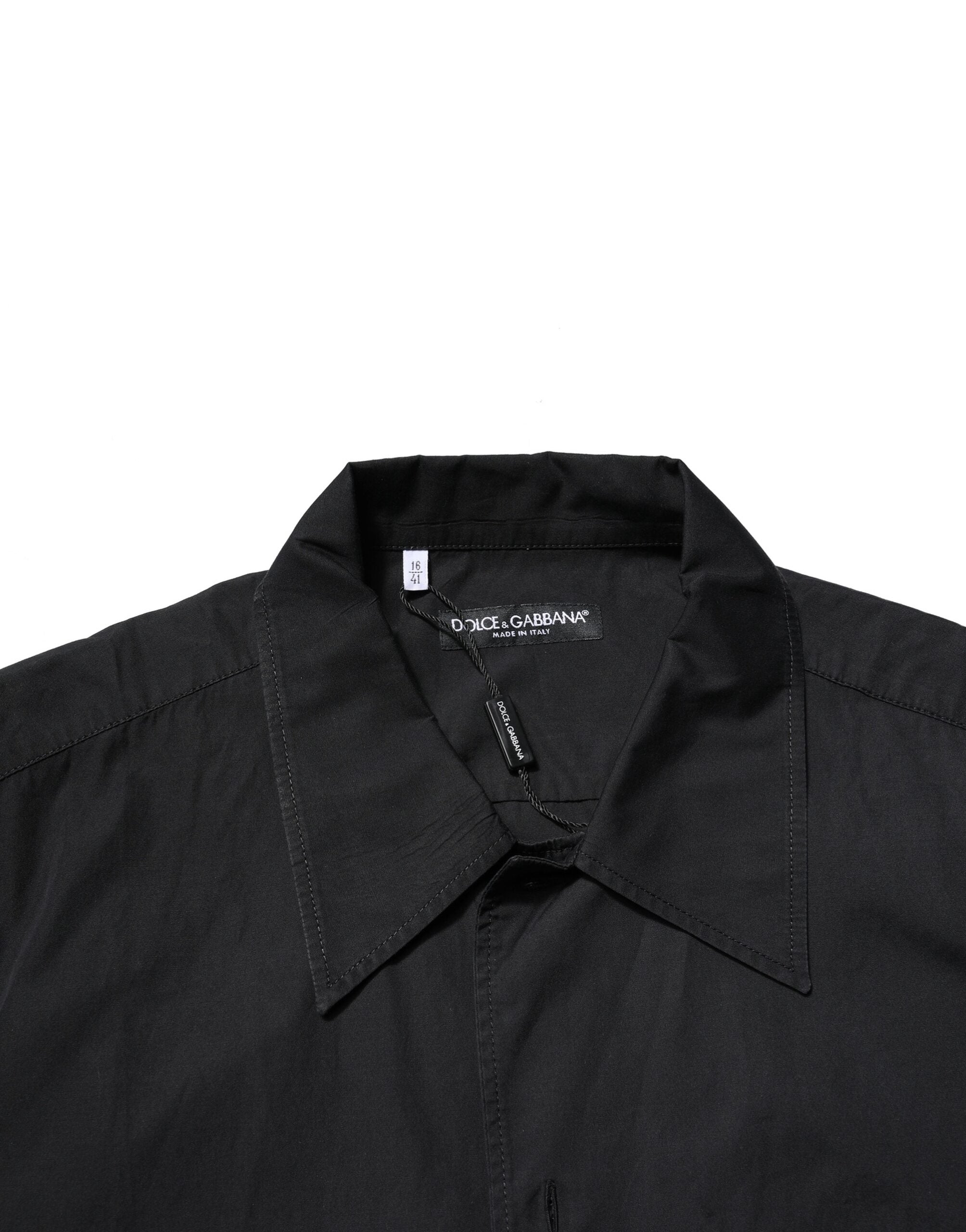 Dolce & Gabbana Schwarzes Baumwollhemd mit kurzen Ärmeln und Knopfleiste